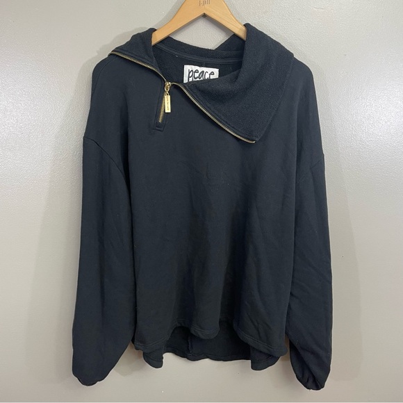 Peace Love World Tops - Peace Love World Black Sweatshirt with Gold Zipper